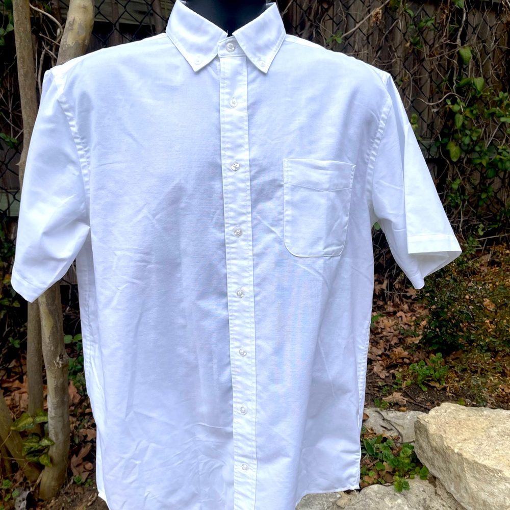 White, Short Sleeve, Button-down, Shirt, Size M